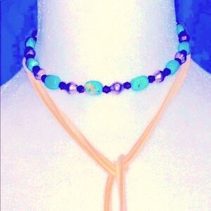 🦋NWOT🦋Turquoise/Garnet/Sterling Silver Beaded Adjustable Choker🦋Planet Blue🦋